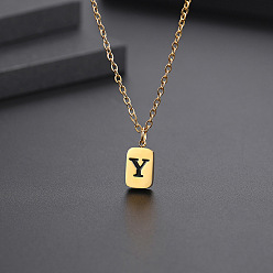 Letter Y Titanium Steel Rectangle with Initial Letter Pendant Necklace with Cable Chains for Women, Golden, Letter.Y, 17.72 inch(45cm)