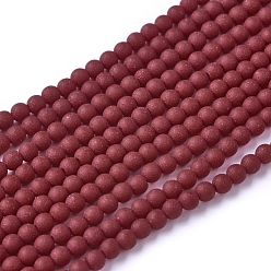 Dark Red Frosted Opaque Glass Bead Strands, Round, Dark Red, 2.5~3mm, Hole: 0.7mm, about 150pcs/strand, 15.35 inch(39cm)