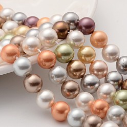 Mixed Color Shell Pearl Colorful Beads Strands, Round, Mixed Color, 10mm, Hole: 0.8mm, about 19~20pcs/strand, 8.2 inch(21cm)