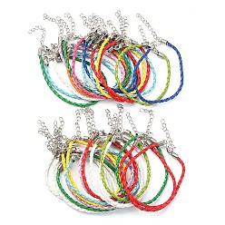 Couleur Mélangete  création à la mode de bracelet tressée en vuir imitation, avec fermoirs mousquetons en fer et chaînes d'extrémité, couleur mixte, 200x3mm