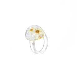 White Transparent Resin Finger Ring, Pressed Flower Jewelry for Women, White, US Size 6 1/2(16.9mm)