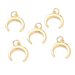 Echt 18 k vergoldet 5Stück Messinganhänger, Doppelhorn-Anhänger, mit Sprungring, cadmiumfrei und bleifrei, langlebig überzogen, Halbmond, echt 18 k vergoldet, 15.5x14x1 mm, Bohrung: 3.5 mm