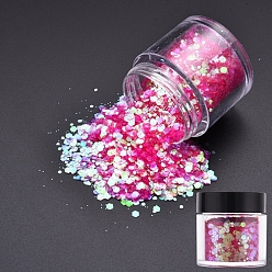 Hot Pink Holographic Nail Art Sequins Glitter, 3D Nails Glitter Shining Flakes, DIY Sparkly Paillette Tips Nail, Hot Pink, box: 3.3x3.1cm, 10g/box