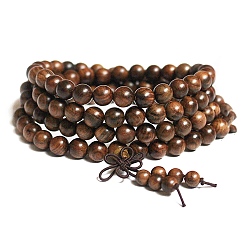 Sienna 108 Beads Prayer Mala Bracelet, Wood Round Beaded Wrap Bracelet Necklaces for Ramadan & Eid Mubarak, Sienna, 35-3/8 inch(90cm)