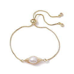 Golden Natural Pearl Link Slider Braceket, with Brass Box Chains, Golden, Inner Diameter: 3-1/8 inch(7.9cm)