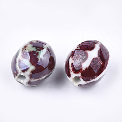 Colorful Handmade Porcelain Beads, Fancy Antique Glazed Porcelain, Oval, Colorful, 15.5~16x14.5~15x13~13.5mm, Hole: 2mm