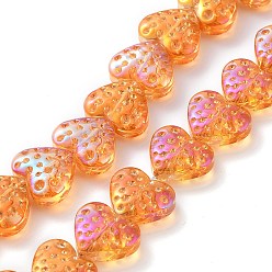 Dark Orange Electroplate Transparent Glass Beads Strands, Heart, Dark Orange, 15x13mm, Hole: 1.2mm, about 50pcs/strand, 25.59''(65cm)