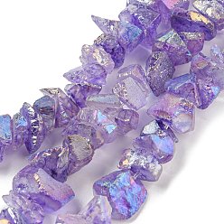 Medium Purple Electroplated Natural Quartz Beads Strands, Nuggets, Medium Purple, 3~8x9~16x9~16mm, Hole: 0.6mm, about 71~72pcs/strand, 14.17''(36cm)