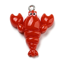 Red Opaque Resin Imitation Food Pendants, Kebab Lobster Charms with Platinum Tone Iron Loops, Red, 29x24x8mm, Hole: 2mm