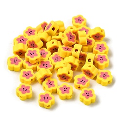 Yellow Handmade Polymer Clay Beads, Flower, Yellow, 9x9x4mm, Hole: 2mm