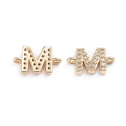 Letter M Brass Micro Pave Cubic Zirconia Links Connectors, Long-Lasting Plated, Letter, Clear, Real 18K Gold Plated, Letter.M, 7x13x2.8mm, Hole: 1.2mm