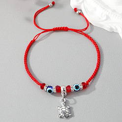 Turtle red string U-shaped Owl Charm Bracelet with Flower Pendant for Women and Girls