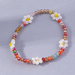 YB239chenghong Colorful Daisy Flower Beaded Bracelet with Rice Pearl and Floral Charms