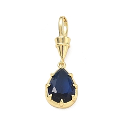 Bleu Foncé Pendentifs en laiton zircon cubique pavé, charmes de larme, charmes de pierre unique, plaqué longue durée, crémaillère plaquage, sans plomb et sans cadmium, réel 18 k plaqué or, bleu foncé, 36mm, Trou: 8x5mm