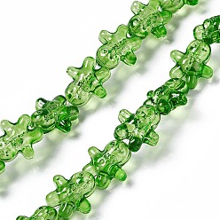 Lime Green Transparent Glass Beads, Ginger Man, for Christmas, Lime Green, 15x14x7mm, Hole: 1mm, about 50pcs/strand, 27.17''~27.95''(69~71cm)