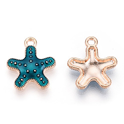 Steel Blue Alloy Enamel Pendants, Light Gold, Starfish/Sea Stars, Steel Blue, 16x14x3mm, Hole: 1.5mm
