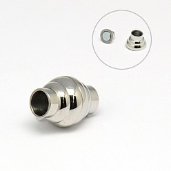 Stainless Steel Color 304 Stainless Steel Magnetic Clasps with Glue-in Ends, Column with Round, 15x11mm, Hole: 5mm