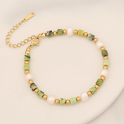 9# Australian Jade Bohemian Natural Stone Pearl Bracelet - Fashionable Beaded Jewelry B408