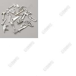Antique Silver Tibetan Style Alloy Pendants, Hardware Tools Charms, Antique Silver, 9.5~43x5~24x1.3~6mm, Hole: 1.5~2.2mm, 80pcs/set