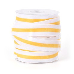 Yellow Polyester Ribbon, Single Face Velvet Ribbon, Binary Colour, Striped Pattern, Yellow, 3/4 inch(19mm), about 25yards/roll(22.86m/roll)