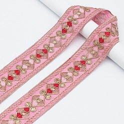 Pink Embroidery Polyester Ribbon, Jacquard Ribbon, Garment Accessories, Rhombus, Pink, 2-1/4 inch(57mm), 10 yards/roll
