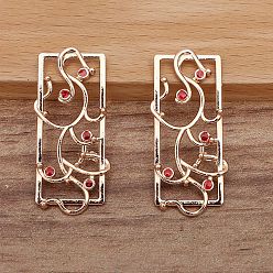 Red Light Gold Alloy with Enamel Filigree Joiners Connector, Vines Wrapped Rectangle, Red, 38x17mm