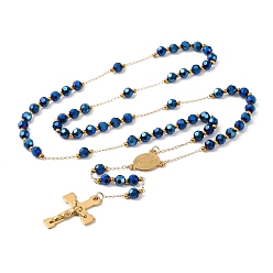 Морской Синий Ионное покрытие(ip) распятие крест 304 четки из нержавеющей стали, с акриловыми шариками, Marine Blue, 25.98 дюйм (66 см)