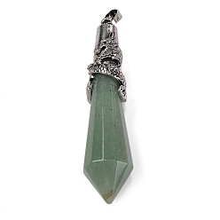 Зеленый Авантюрин Естественный зеленый авантюрин отметил большие кулоны, Подвески-пули с граненой отделкой и стойкой с покрытием в виде дракона из сплава античного серебра, без кадмия и без свинца, 67.5x16.5x16.5 мм, отверстие : 7x4.5 мм