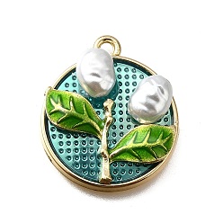 Светло-Голубой Подвески из эмали и сплава, с ABS имитации жемчуга, плоская круглая с подвеской в виде цветка, стойки покрытие, долговечный, без свинца, без кадмии и без никеля, золотые, Небесно-голубой, 24x21x5.5 мм, отверстие : 1.8 мм