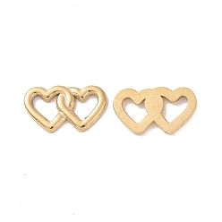 Real 18K Gold Plated 304 Stainless Steel Cabochon, Double Heart, Real 18K Gold Plated, 6x10.5x1mm, Hole: 2.5x3mm