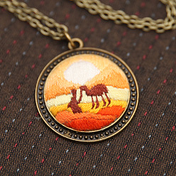 Camel Shape DIY Sweater Chain Necklace Embroidery Kits, Including Printed Cotton Fabric, Embroidery Thread & Needles, Embroidery Hoop, Camel Pattern, 36-1/4 inch(920mm)