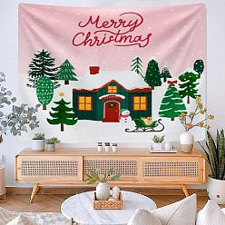 House Christmas Theme Polyester Wall Hanging Tapestry, for Bedroom Living Room Decoration, Rectangle, House, 730x950mm