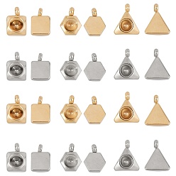 Golden & Stainless Steel Color 304 Stainless Steel Pendant Rhinestone Settings, For Pointed Back Rivoli Rhinestone, Mixed Shape, Golden & Stainless Steel Color, Fit for 4mm Rhinestone, 8.5~10x6~8.5x2~2.5mm, Hole: 1.6~2mm,  36pcs/box