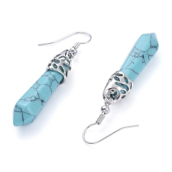 Synthetic Turquoise Synthetic Turquoise Dangle Earrings, with Platinum Plated Alloy Findings, Bullet, 48mm, Pin: 0.5mm