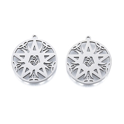 Stainless Steel Color 201 Stainless Steel Pendant,  Hollow Charms, Flat Round with Star, Stainless Steel Color, 27x25x1.5mm, Hole: 1.5mm