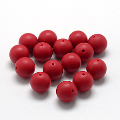 Red Food Grade Eco-Friendly Silicone Beads, Round, Red, 14~15mm, Hole: 2mm