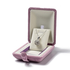 Flamingo Rectangle Velvet Necklace Boxes, Jewelry Pendant Necklace Gift Case with Iron Snap Button, Flamingo, 9.15x7.55x3.6cm