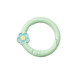 Aquamarine Spray Painted Alloy Spring Gate Ring, Ring with Flower, Aquamarine, 27x4mm, Hole: 1.3mm