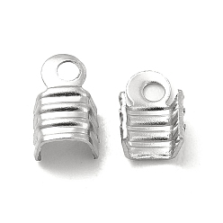 Stainless Steel Color 304 Stainless Steel Folding Crimp Ends, Fold Over Crimp Cord Ends, Stainless Steel Color, 7x4x3mm, Hole: 1.4mm, Inner Diameter: 3.5mm