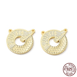 Real 18K Gold Plated 925 Sterling Silver Charms, Flat Round with Polka Dot & Number 5201314 Charm, Textured, for Valentine's Day, Real 18K Gold Plated, 13.5x13.5x1.2mm, Hole: 0.8mm