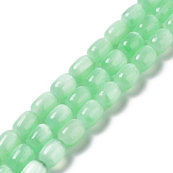 Light Green Natural Selenite Beads Strands, Dyed, Drum, Light Green, 12x8mm, Hole: 1mm, about 32pcs/strand, 15.51~15.55 inch(39.4~39.5cm)