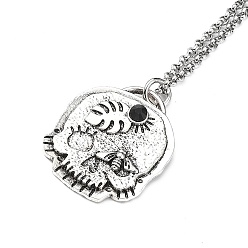 Bees Skull Rhinestone Pendant Necklaces with Rolo Chains, Alloy Jewelry for Men Women, Bees, 27.17 inch(69cm)