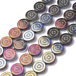 Gray Electroplate Transparent Glass Beads Strands, Full Rainbow Plated, Flat Round with Vortex, Colorful, 16x4.8mm, Hole: 1.2mm, about 40pcs/strand, 25.20 inch(64cm)