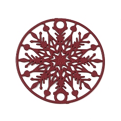 Dark Red 430 Stainless Steel Connector Charms, Etched Metal Embellishments, Flat Round with Snowflake Links, Dark Red, 20x0.5mm, Hole: 1.6mm