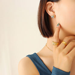 F034 - Golden Earrings Heart-shaped Chessboard Pendant Necklace Set for Women in Titanium Steel Jewelry