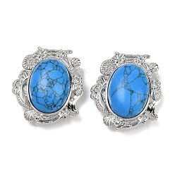 Синтетическая Бирюза Овальные многорядные звенья из окрашенной синтетической бирюзы, в форме ракушки с латунными звеньями в форме морской звезды, платина, стойки покрытие, 26.5x23.5x11 мм, отверстие : 2 мм