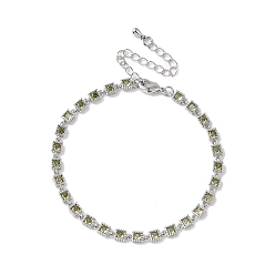 Светло-зеленый Коричневый Браслеты с квадратными звеньями из кубического циркония, украшения из латуни для женщин, Реальная платина, оливковый, 6-5/8 дюйм (16.7 см)