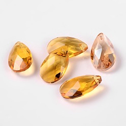 Gold Faceted Teardrop Glass Pendants, Gold, 16x9x6mm, Hole: 1mm