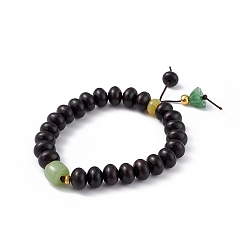 Black Ebony Wood Bead Stretch Bracelet, Lotus Seedpod Charms Lucky Bracelet for Women, Black, Inner Diameter: 2-3/4 inch(7cm)