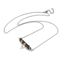 Тигровый глаз Натуральный тигровый глаз, ограненный, заостренный, в форме пули, проволока, обмотанная подвеской в виде звезды, латунная цепочка., стойки покрытие, платина, 26.10 дюйм (66.3 см)